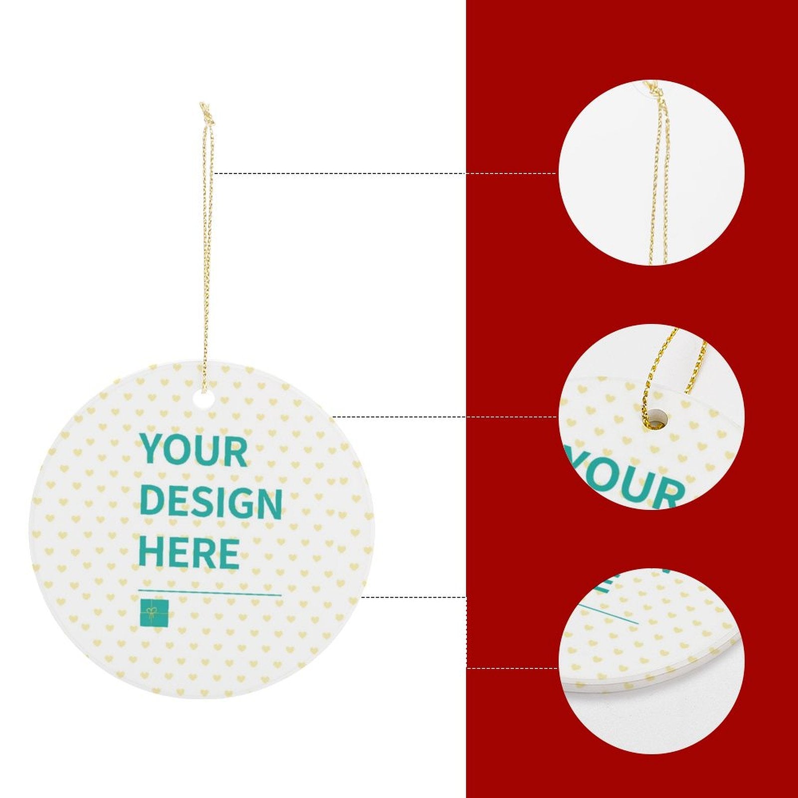 Personalized Circle Ceramic Christmas Ornament with Custom Design - Xmas Tree Decoration