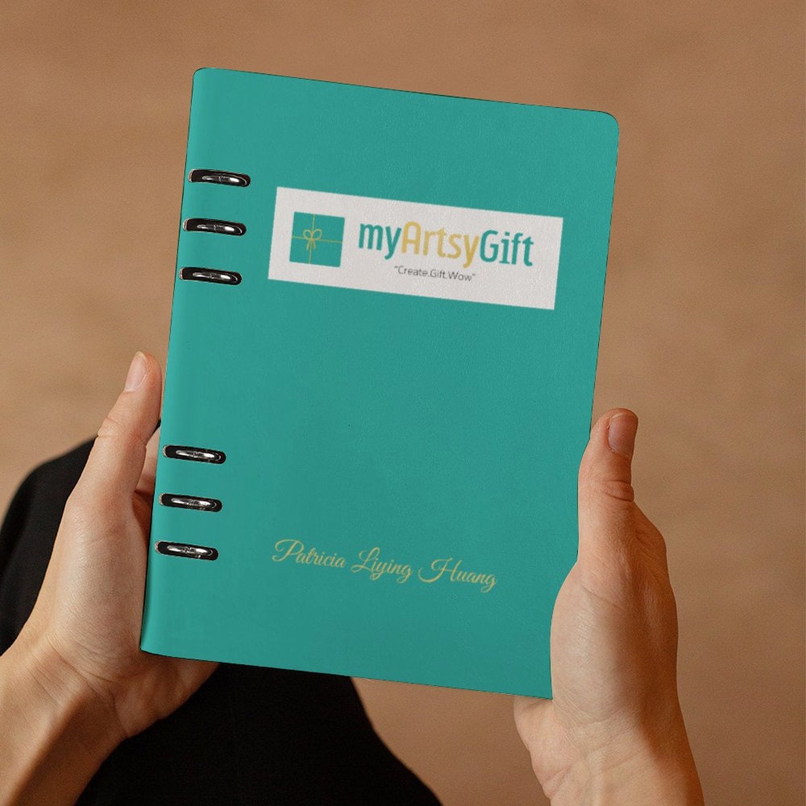 MyArtsyGift teal A5 loose-leaf notebook with Patricia Liying Huang signature, for note-taking & office supplies