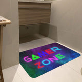 Gamer Zone doormat with neon sign, rubber mat for game room entrance