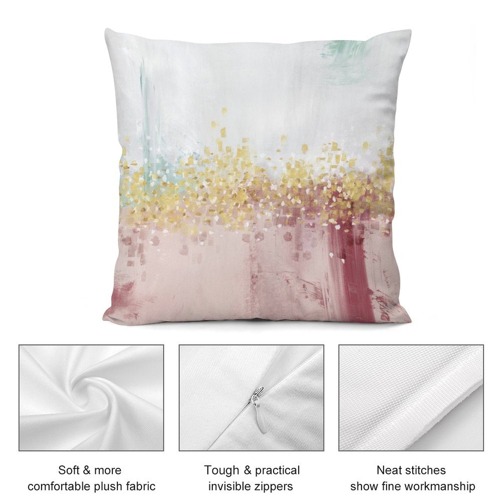 Abstract art pillow cover. Soft plush fabric, invisible zipper, and neat stitches. Decorative for sofa and living room.