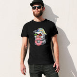 Men's black crew neck t-shirt with pig graphic, showcasing comfort and individuality. MyArtsyGift classic tee.