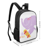 Kids' school backpack with elephant graphic, black Oxford cloth, side pockets, and BE UNIQUE text.