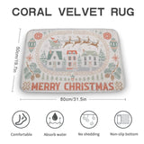 Coral Velvet Christmas bath rug, non-slip and absorbent, ideal for bathroom, kitchen, and bedroom decor.