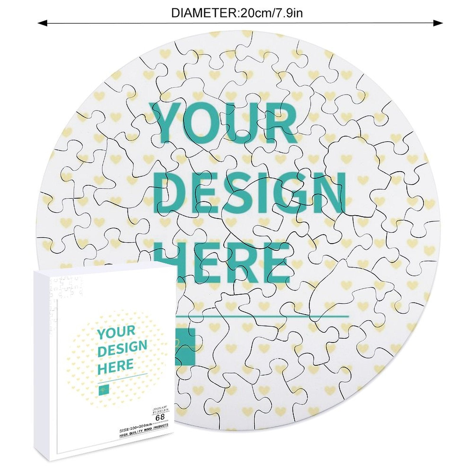Customizable round photo puzzle with 'Your Design Here', wood jigsaw puzzle for adults and kids, personalized gift