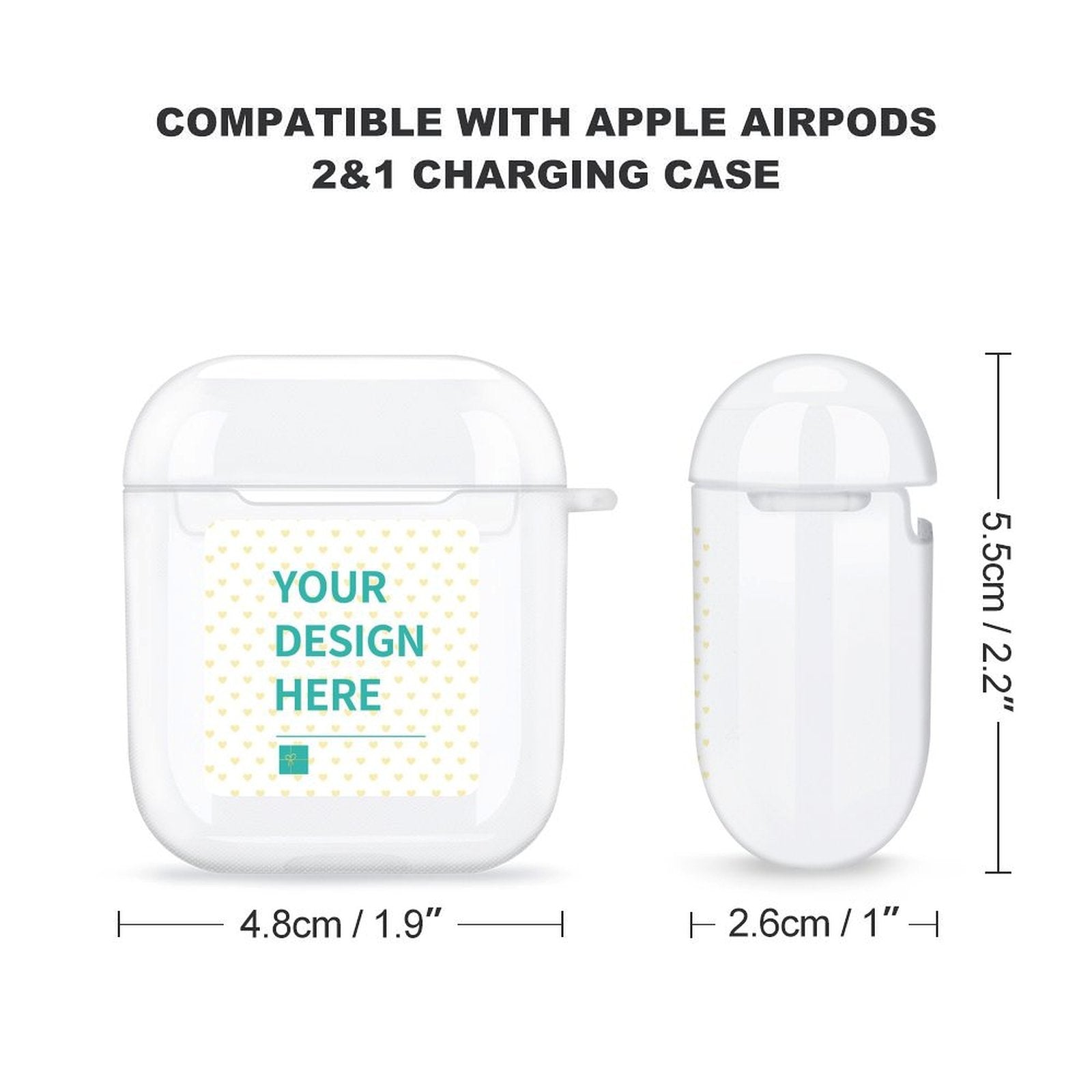 Customizable crystal clear AirPods case, personalized protective case with design, compatible with Apple AirPods 1 & 2.