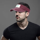 Maroon denim leaky top visor hat with 'YOUR DESIGN HERE' custom design, perfect for sun protection and outdoor activities.