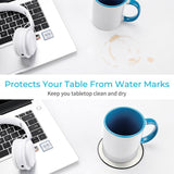 Protective coasters for drinks, with coffee cup, protects table from water marks.