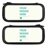 Black customizable Nintendo Switch carrying case with 'YOUR DESIGN HERE' text, featuring EVA material for protection.