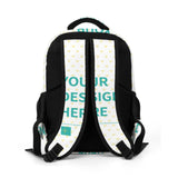 Customizable kids backpack with 'Your Design Here' and heart pattern, perfect for school