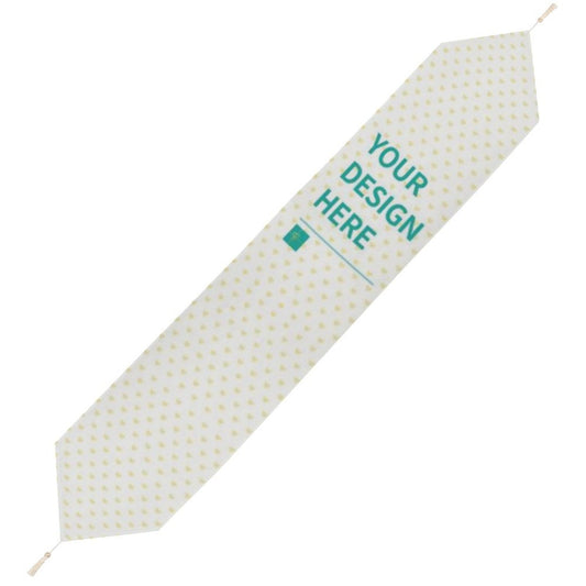 Customizable table runner with dotted pattern, perfect for parties and weddings. Featuring your design.