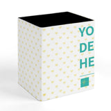 Personalized square leather pen holder with heart pattern and 'YO DE HE' text, office desk organizer, a gift from MyArtsyGift