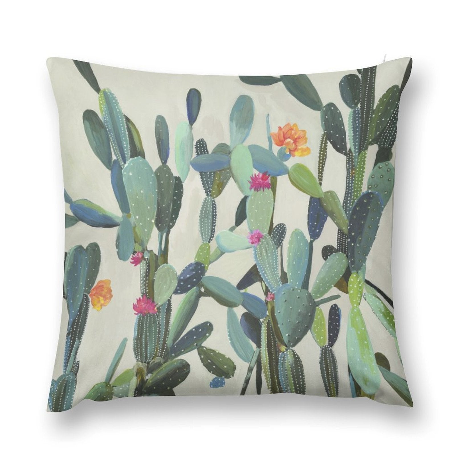 Cactus throw pillow cover with colorful cactus art for sofa, couch, and living room