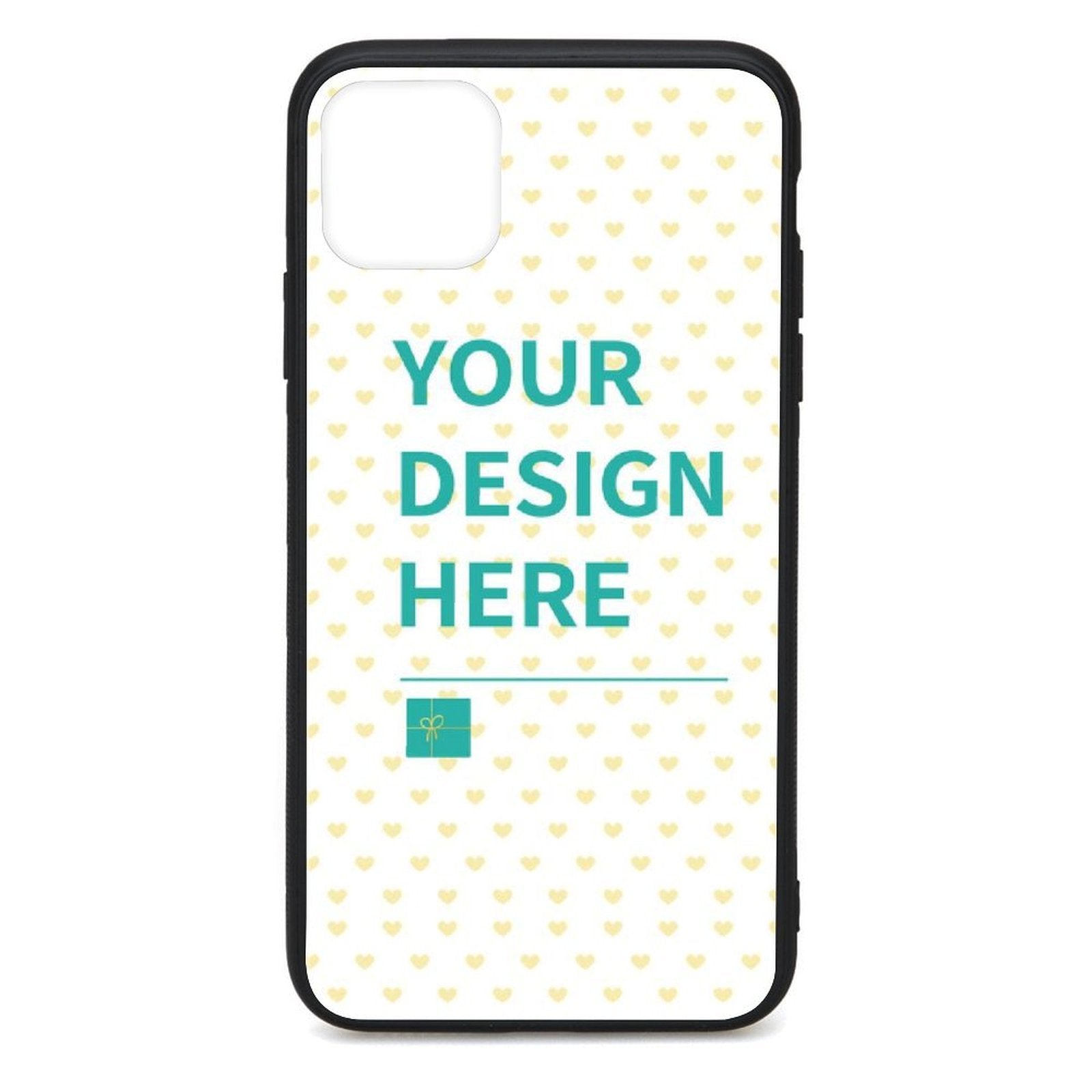 Custom iPhone 11 Pro Max case with your design, black border, TPU glass cover