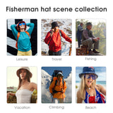 Bucket hat scenes for leisure, travel, fishing, hiking, and beach. Versatile custom fisherman hats for various activities.