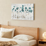 Abstract floral canvas print wall art, teal flowers on white, perfect for bedroom or living room decor, MyArtsyGift.
