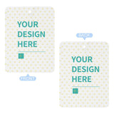 Customizable double-sided air freshener with 'YOUR DESIGN HERE' text for car, bathroom, or home