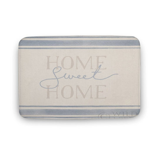 Coral velvet bath rug with blue stripes and Home Sweet Home text; non-slip, suitable for bathroom, kitchen, bedroom