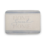 Coral velvet bath rug with blue stripes and Home Sweet Home text; non-slip, suitable for bathroom, kitchen, bedroom