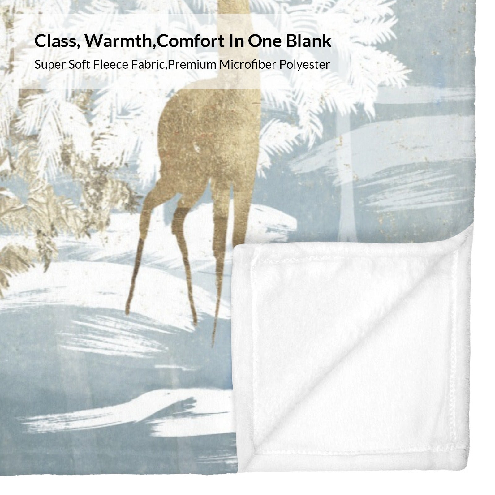 Blue Winter Forest Deer Flannel Blanket, Soft Fleece, Perfect for Sofa or Bed