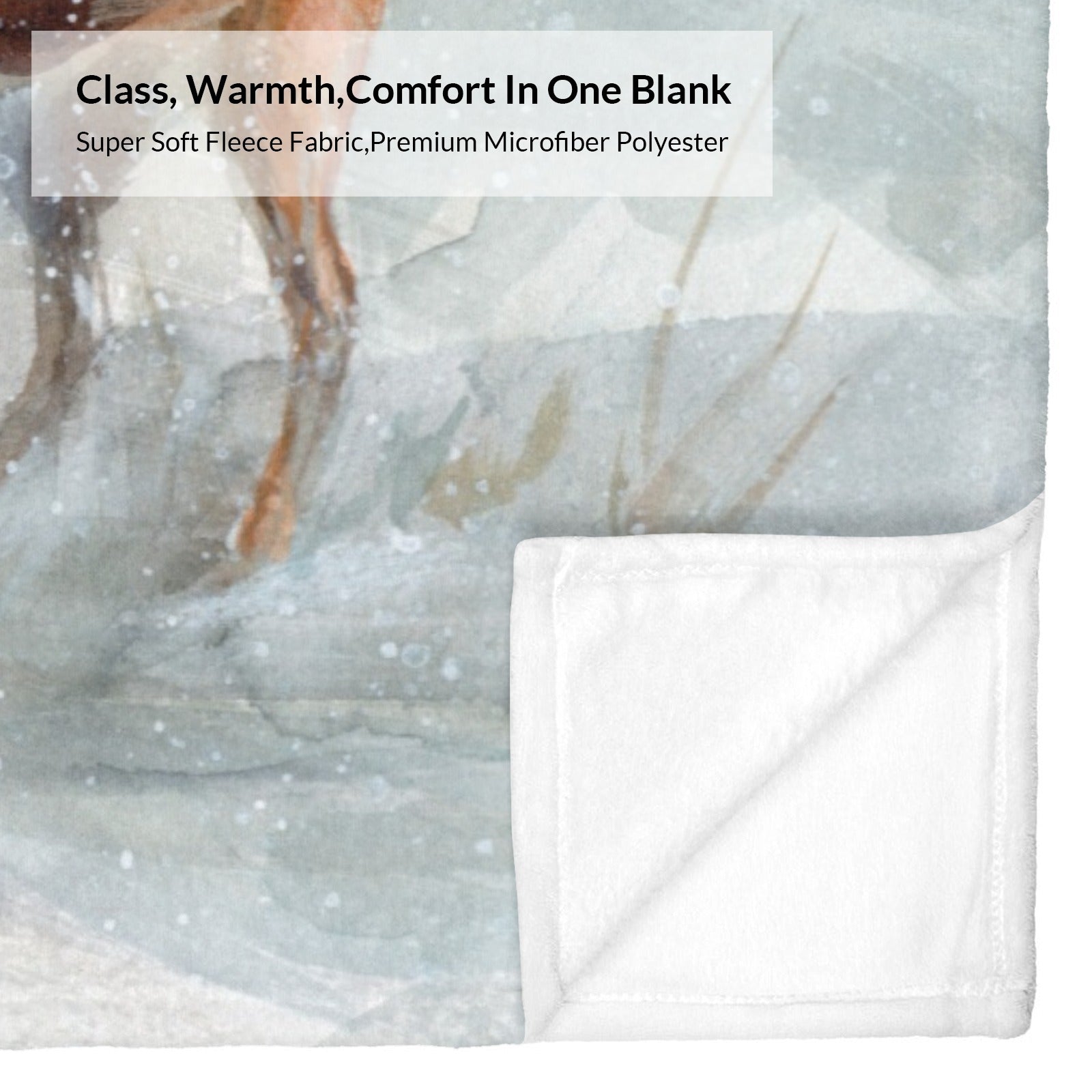 Winter snow forest deer flannel blanket made of fleece, cozy and warm, perfect for sofa or bed