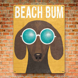Beach Bum dachshund metal sign, dog with sunglasses, iron wall art for home decor