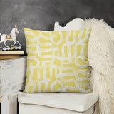 Yellow abstract plush throw pillow cover for sofa or couch, soft and fluffy, decorative design for living room.