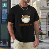 Men's black t-shirt with pufferfish graphic, 'Don't touch me' design, comfortable crew neck tee, available in sizes S-6XL