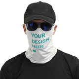 Custom bandana face cover with "YOUR DESIGN HERE" print, neck gaiter for men and women