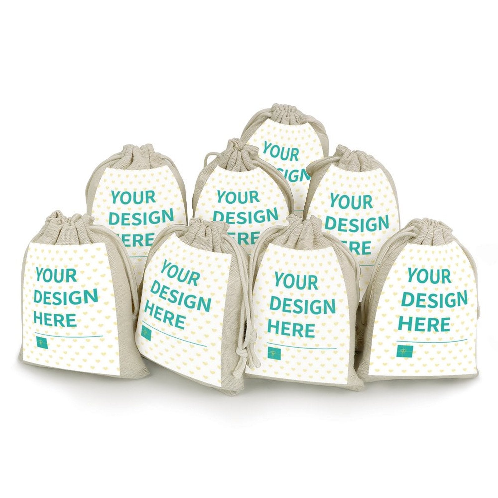 Custom Burlap Bags 8 Pack with Drawstrings, personalized with Your Design Here, ideal for birthday gifts
