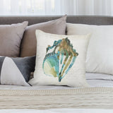 Plush pillow cover with watercolor seashell design for sofa, couch, or living room, home decor.