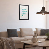 Customizable canvas print 'YOUR DESIGN HERE' in black frame, home decor. Modern wall art.