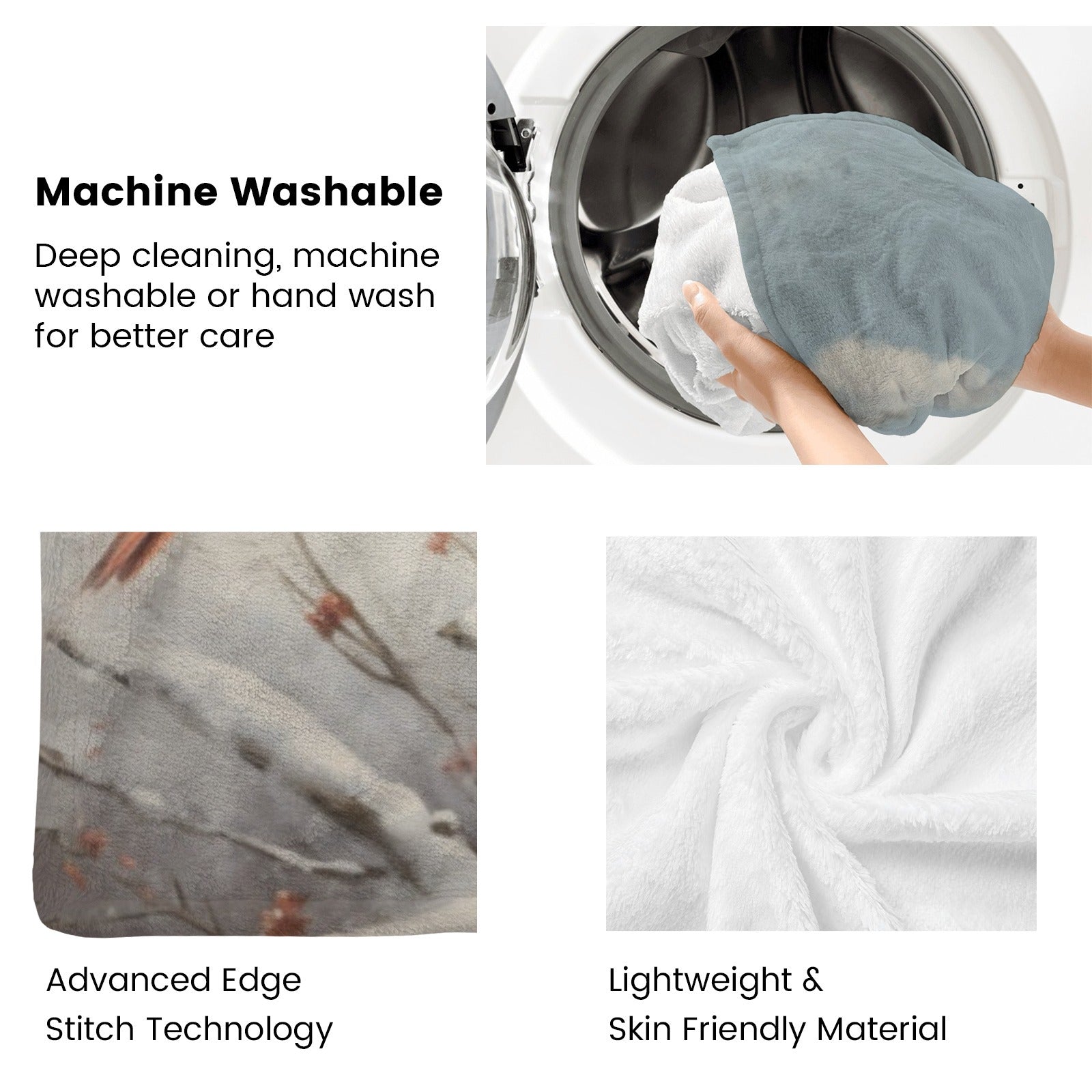 Winter Seasons flannel blanket, machine washable, lightweight and soft material, USA made with cardinal bird design.