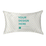 Custom golden velvet pillowcase with 'YOUR DESIGN HERE' text, perfect for living room decor