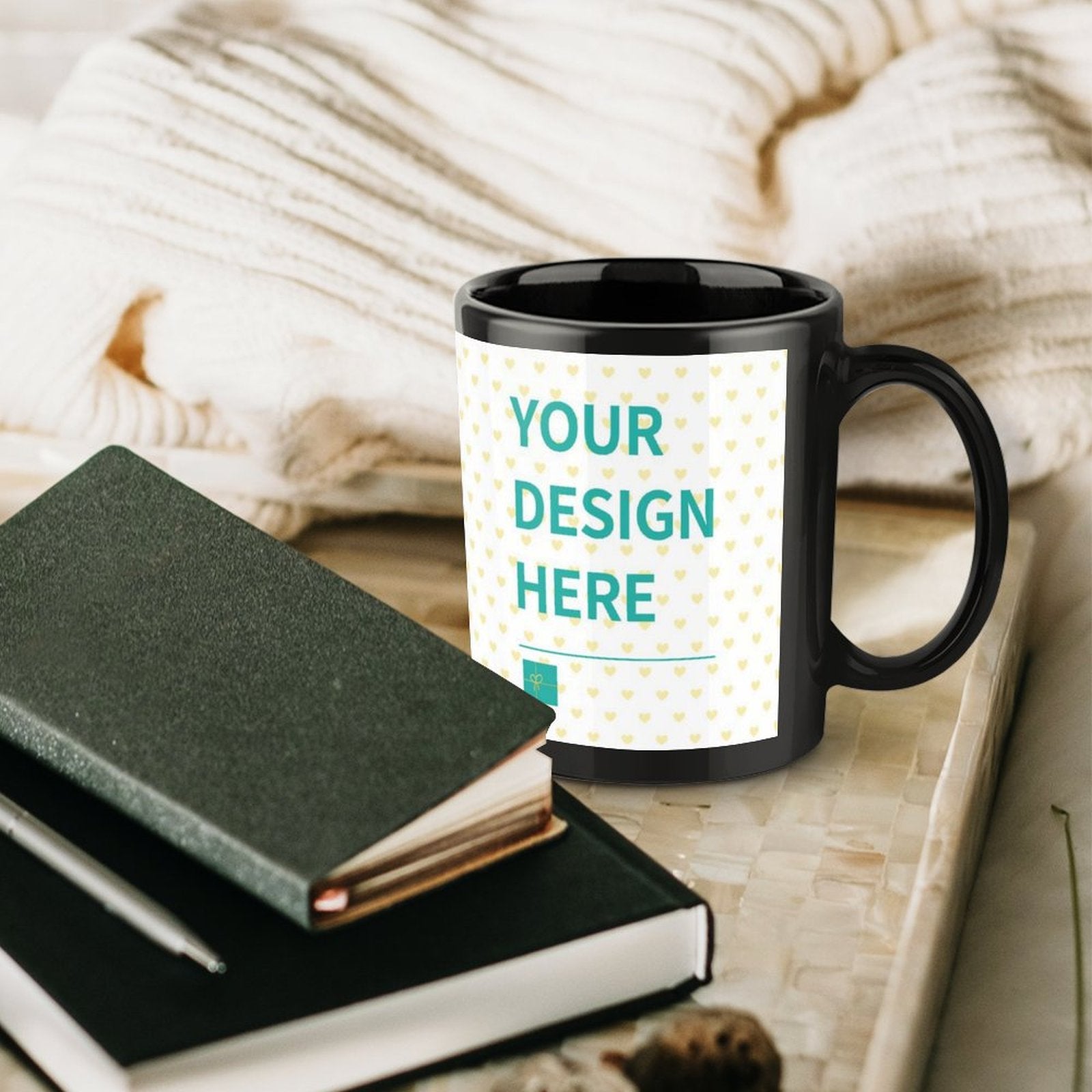 Personalized black ceramic mug with custom design, perfect for MyArtsyGift gifts, customizable tea cup