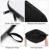Laptop sleeve features: double-zipper, shock absorption, hanging ear. Snowflake fabric laptop bag.