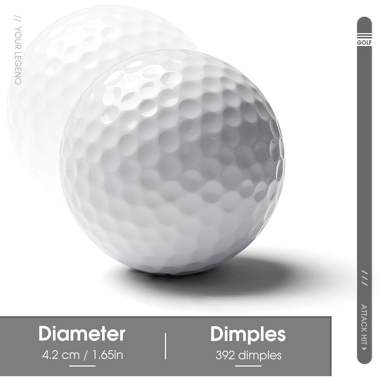 White golf ball showing dimples, ideal gift with size details. Perfect for men, boyfriends, husbands, or grandpas. Golf gift.