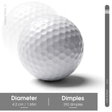 White golf ball showing dimples, ideal gift with size details. Perfect for men, boyfriends, husbands, or grandpas. Golf gift.