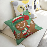 Christmas gingerbread man pillow cover, linen material, 18x18 inch square, holiday decor for sofa, couch, or bed