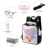 Kids' school bag with elephant graphic, "BE UNIQUE" text, school supplies, and side pockets, oxford cloth