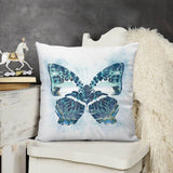 Soft plush throw pillow cover with watercolor butterfly design in teal and blue, decorative for sofa or bedroom