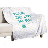 Custom fleece blanket with heart pattern and Your Design Here text, customizable gift