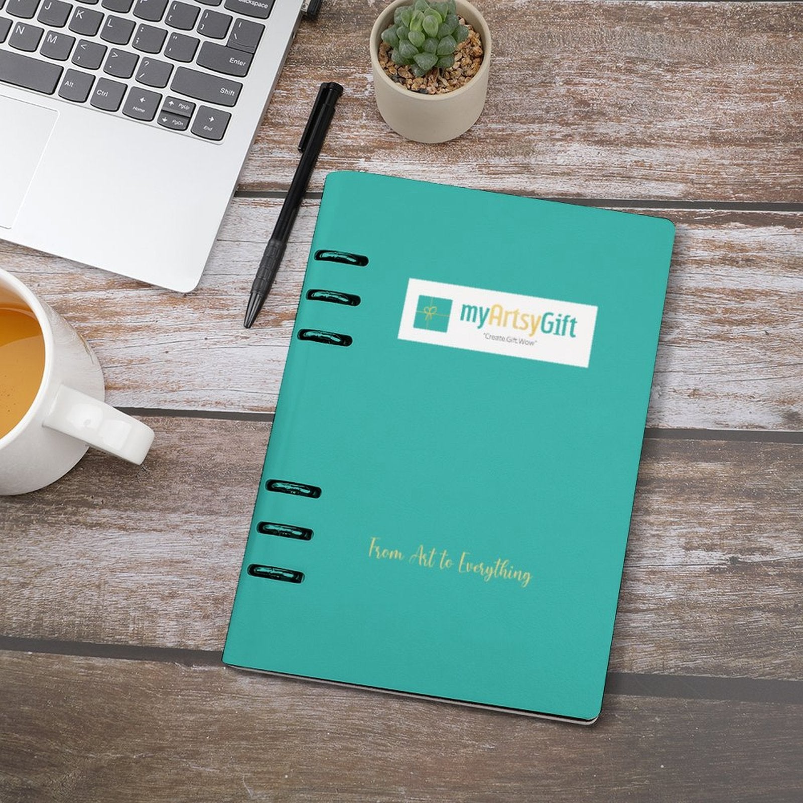 MyArtsyGift teal PU leather loose-leaf notebook, for note-taking, school, or office supplies.
