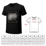 Black cotton men's t-shirt with geometric art print, classic crew neck tee, size chart included, MyArtsyGift