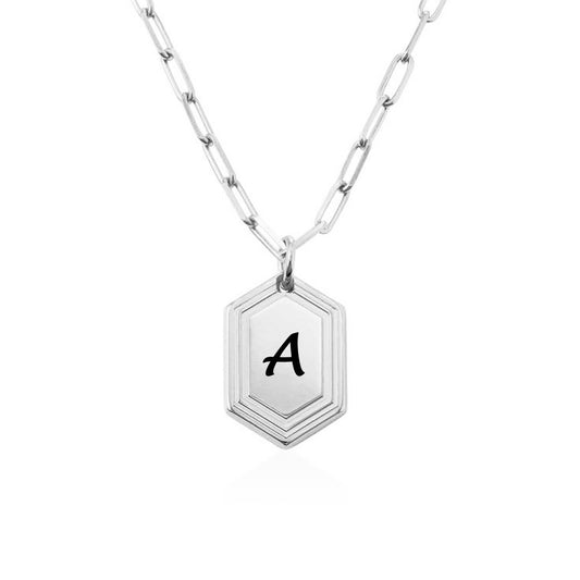 Personalized Initial Name Necklace in silver with the letter A, custom engraved jewelry