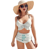 Customizable bikini set with 'YOUR DESIGN HERE' text. Personalized women's swimwear from MyArtsyGift.