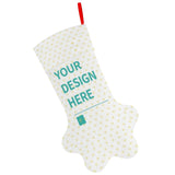 Personalized Christmas Stocking with 'YOUR DESIGN HERE' text. Customizable dog paw Xmas stockings for family.