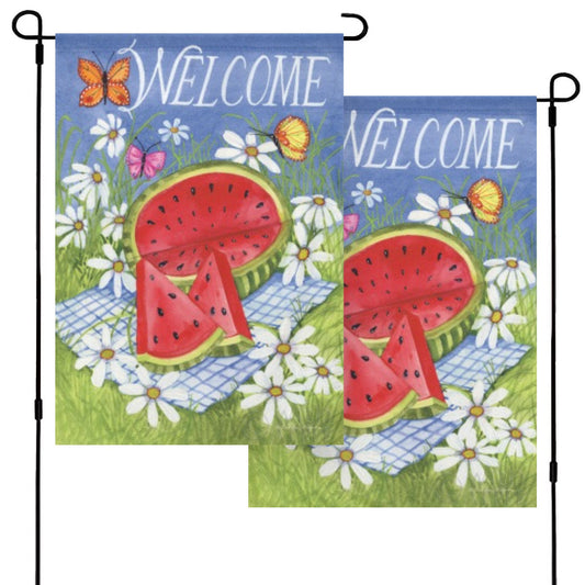 Summertime Welcome Garden Flag with Watermelon, Daisies & Butterflies