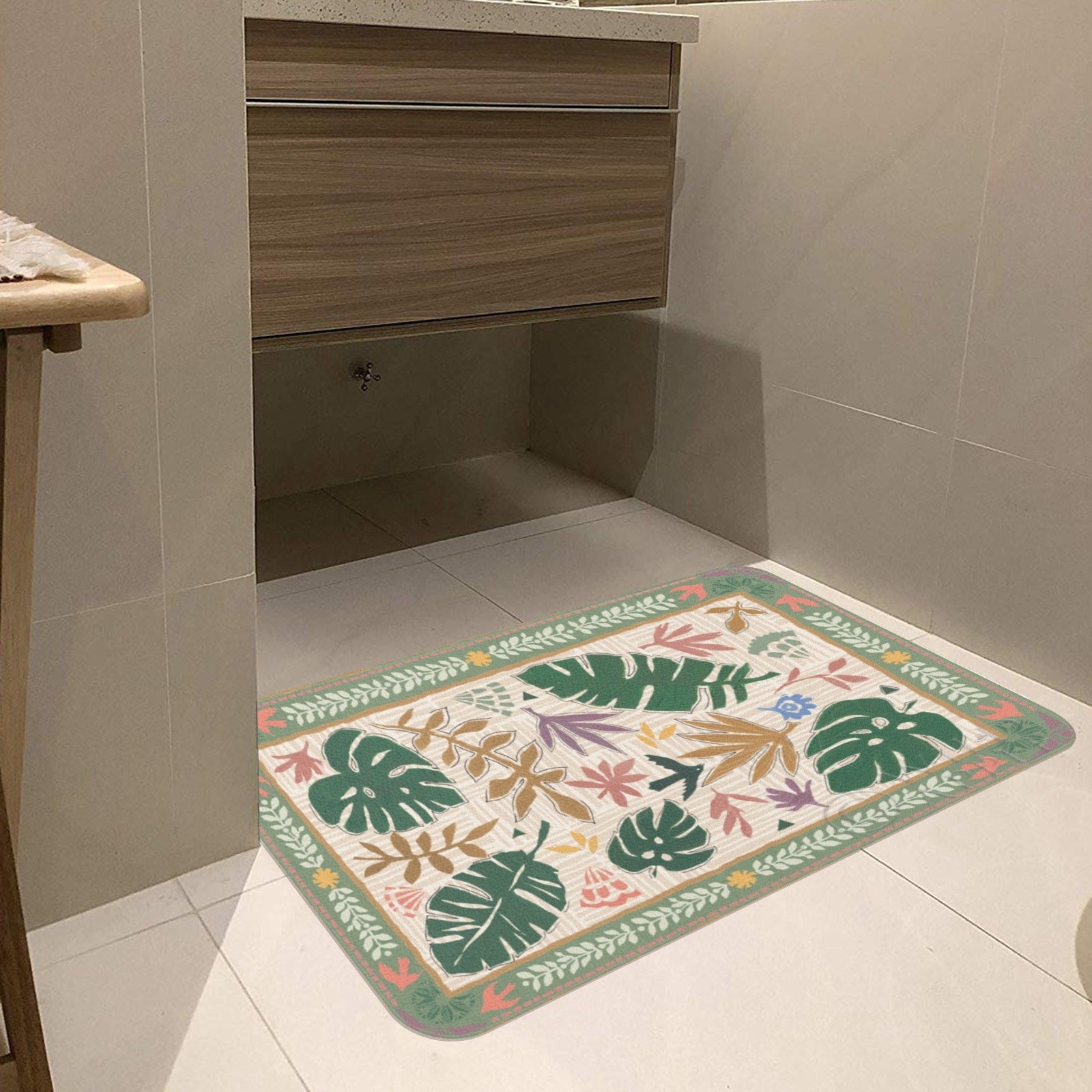 Desert color rubber floor mat with tropical leaf patterns, indoor/outdoor use