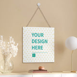 Personalized wooden sign with "YOUR DESIGN HERE" text. Farmhouse decor for home, customized design.