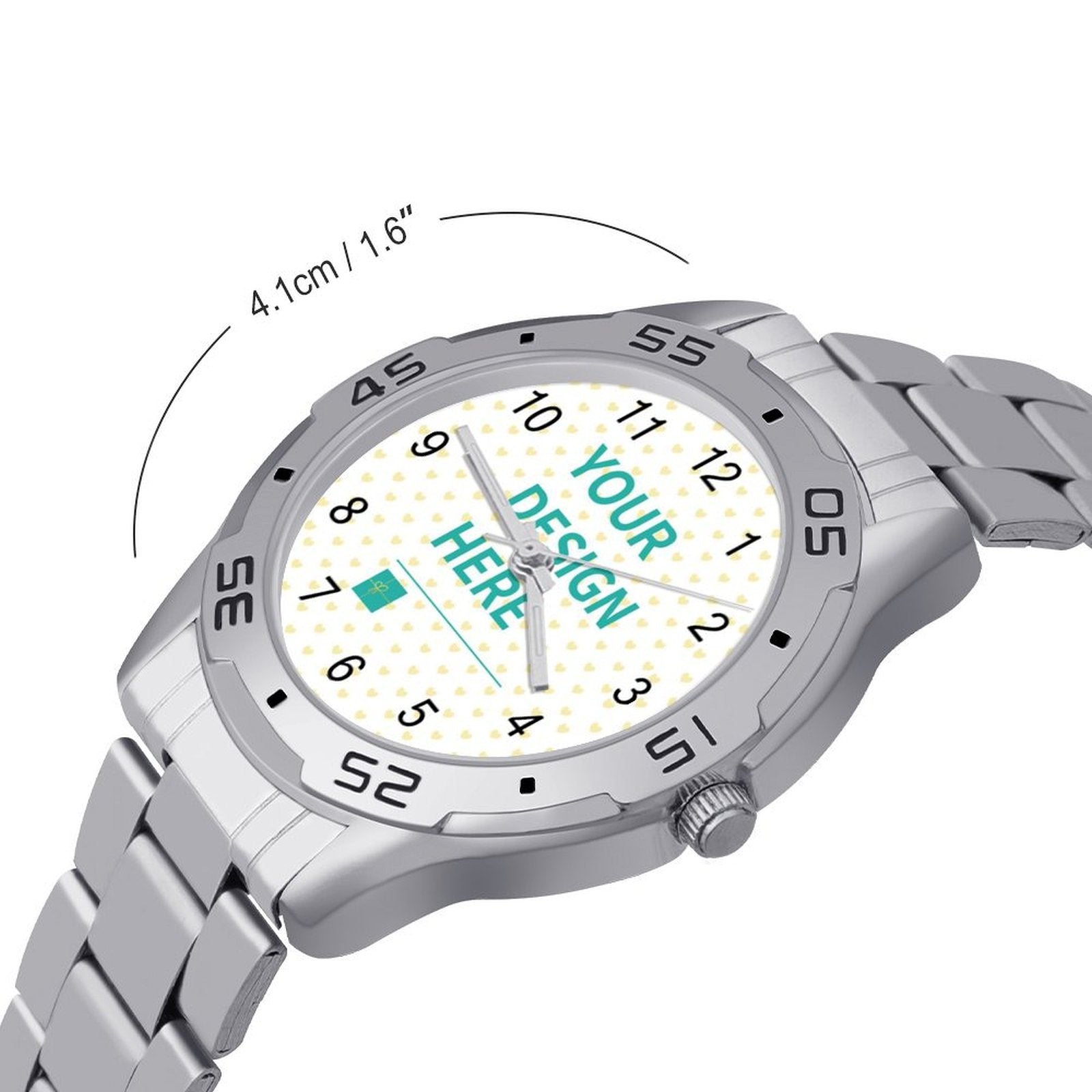 Custom photo watch with personalized design; stainless steel strap and alloy case